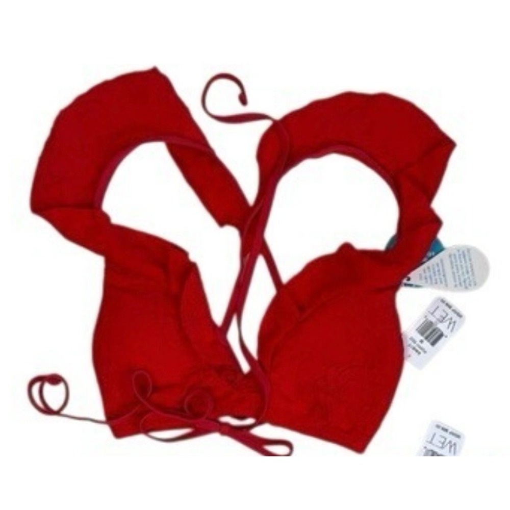 WET Swimwear Poppy Red Jacquard Penelope Bikini Top Ruffle Lace‎ Up Large - Picture 3 of 6